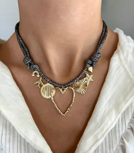 Hammered heart + black glitter