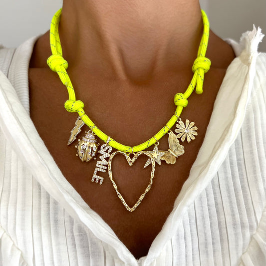 Hammered heart + neon yellow