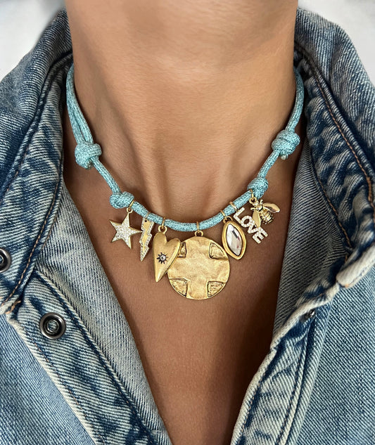 ANTIQUED CROSS COIN + BABY BLUE GLITTER!