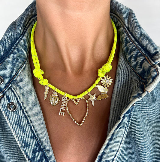 Hammered heart + neon yellow