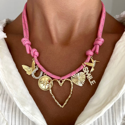 Hammered heart + baby pink