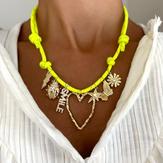 Hammered heart + neon yellow